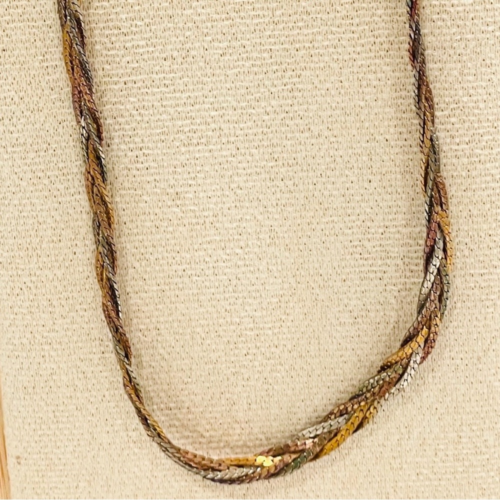 Vintage Braided Intertwined Chain Necklace | Silver- Gold- & Copper-tone | 80s